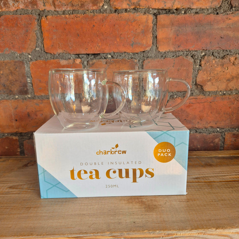 Double walled glass teacups duo