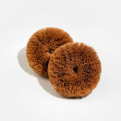 Natural Round Coconut Kitchen Scourers x2